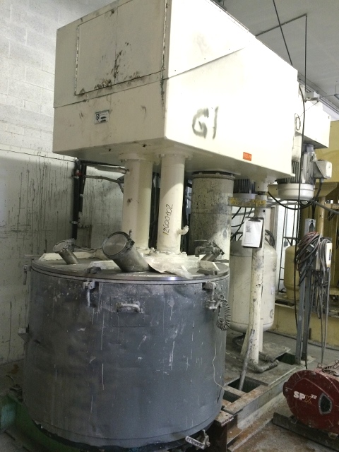 ***SOLD*** Used Ross Model PVM300 dual motion stainless steel mixer.  Mixing capacity 150 to 300 gallon. Full capacity 398 gallon.  Stainless steel jacketed change can.  Vacuum mixer.  Dual mixers including (1) three wing anchor agitator with scrapers on side and bottom of can.  (1) High Speed disperser Mixer motor 20 Hp 3 phase 50 cycle. Anchor Agitator motor 30 Hp. (with Foxboro Jordan 50/60 cycle converter).  Change can is jacketed.   Hydraulic lift. 